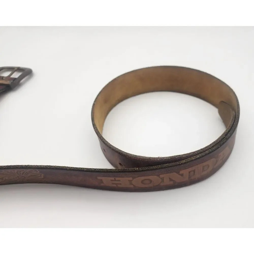Vintage Leather Belt Size 40 with Ornate Floral Leather Work and HONDA Etching